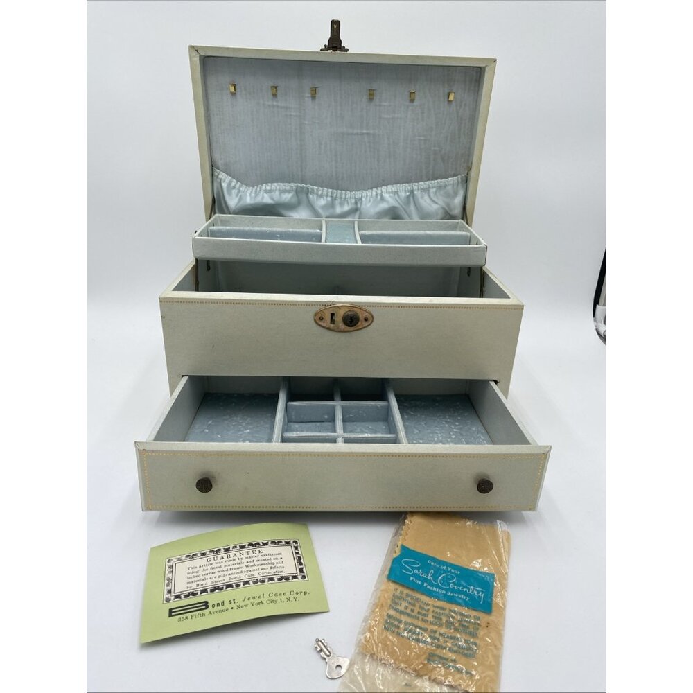 Vintage Ivory Jewelry Box Multi Level Tiered Drawer Key Velvet Buxton MCM